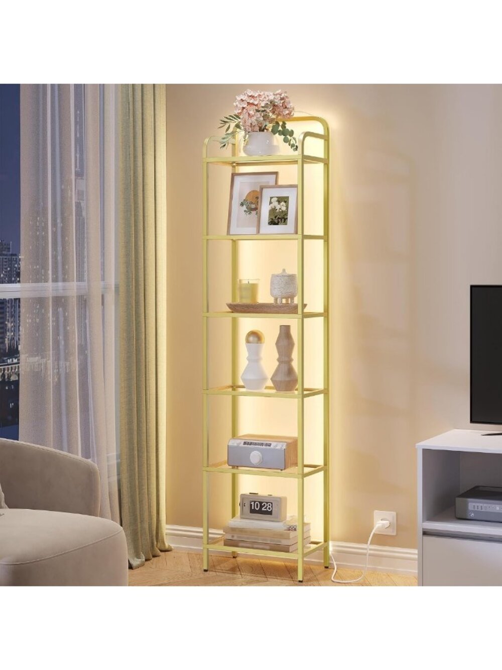 Stylish Tempered Glass Bookshelf with LED Lights & Sturdy Steel Frame